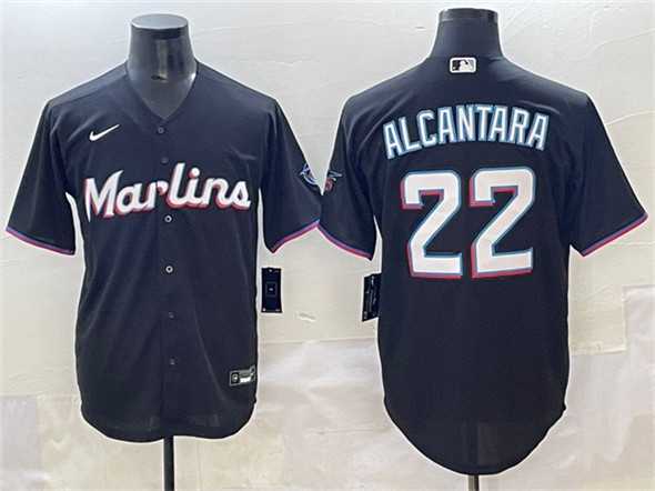 Men%27s Miami Marlins #22 Sandy Alcantara Black Cool Base Stitched Jersey